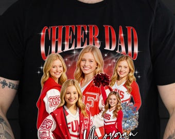 Custom Cheer Dad bootleg PNG, personalized cheer dad t-shirt design, your photos game day cheer mom, cheerleader cheer aunt