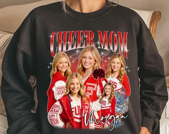 Custom Cheer Mom bootleg PNG, personalized cheer mom t-shirt design, your photos game day cheer mama, cheer dad, cheer aunt