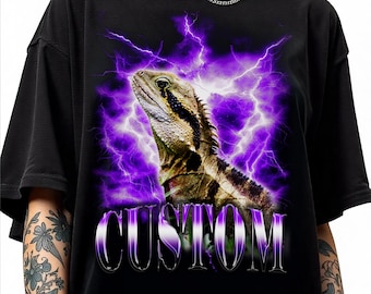 Custom Pet Portrait Shirt: 90s Bootleg Style Bearded Dragon Tee