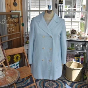 60s-70s Powder Blue Leisure Suit Blazer-Light Jacket with Arc Design Size Medium