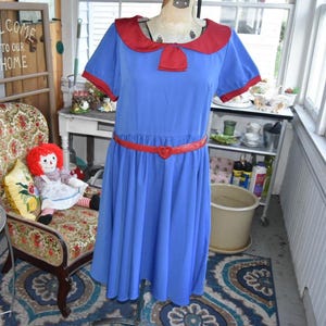 Retro Lindy Bop 1950s Style A-Line Pinup Dress Red Blue Heart Belt Size Large 12