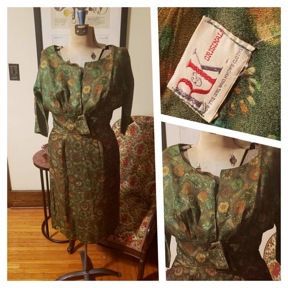 Vintage 50's Wiggle Dress R&K Originals Green Medi