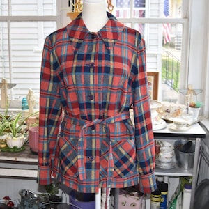 Vintage 60s-70s Pendleton Knockabouts Virgin Wool Plaid Belted Jacket Women's M