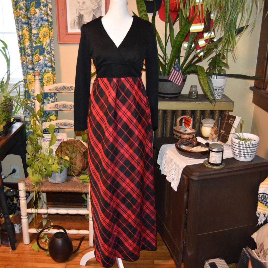 buffalo plaid bridesmaid dresses Love Kuza Camel Buffalo Plaid Venechia Maxi Wrap Dress Camel/Black Plaid / Small (2-6) main image 0