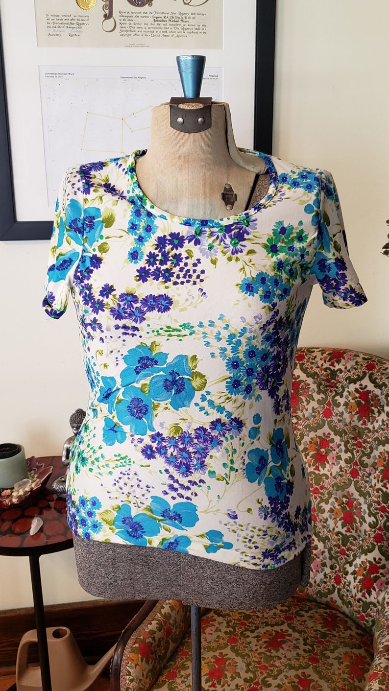 Vintage 70's Huckapoo Shirt Blanc Floral Manches courtes Etsy