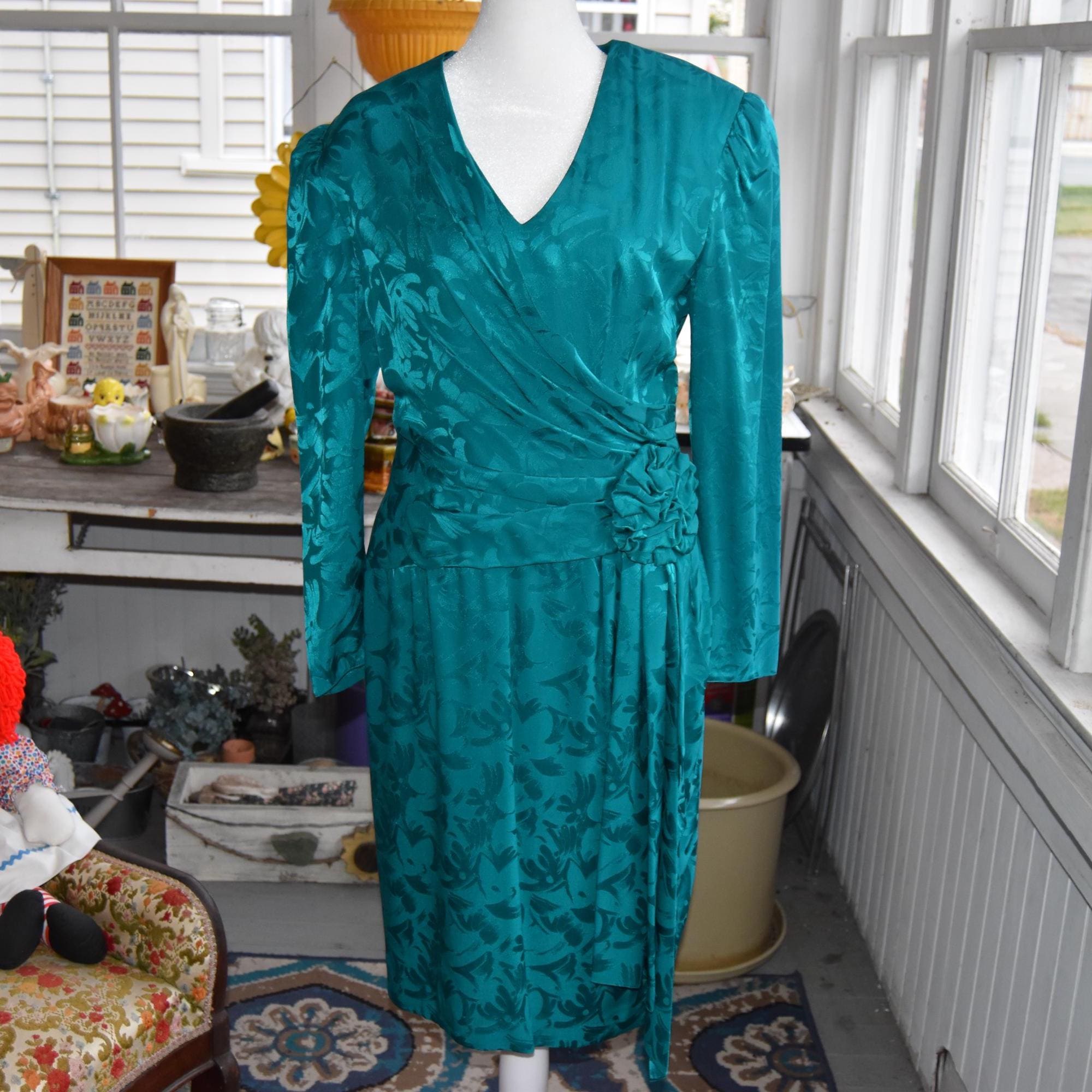 Green Jacquard Dress Long - Etsy Green Jacquard Dress Long - Etsy