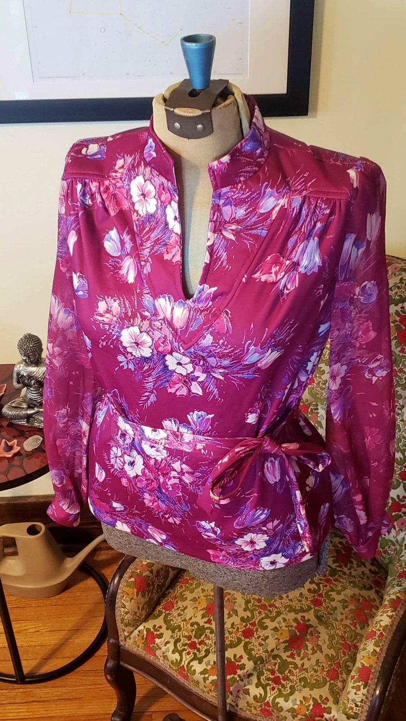 Vintage 70's Disco Granny Shirt Purple Long Sleeve Large | Etsy
