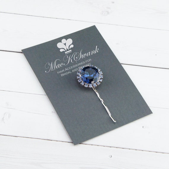 Large Rhinestone Bobby Pin Vintage Blue Hair Pin Crystal Etsy
