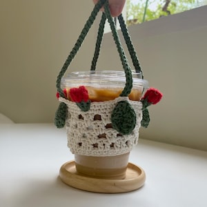Portavasos artesanal – Colección Rose Garden / Funda portátil artesanal para café helado de 450-475 ml