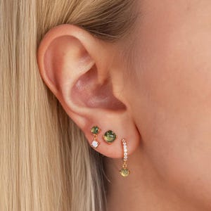 Emerald Agate Earring Set by Caitlyn Minimalist • Green Gemstone Dangle Earring, Stud Earring, & Huggie Hoop with Charm • ER437