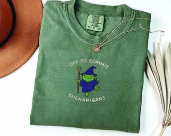 Funny Wizard Frog Tee, Off to Commit Shenanigans, Comfort Colors 1717, DnD Gift, Ren Faire Gift, Wizard Frog Shenanigans DnD Humor, Off to
