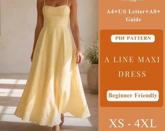 A Line Maxi Dress Sewing Pattern, Spaghetti Strap Dress PDF, Summer Linen Dress Pattern, Flowy Dress Pattern, Easy Sewing Pattern XS–4XL