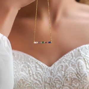 Personalized Family Birthstone Necklace - Dainty Birthstone Necklace - Mother&#39;s Necklace with Birthstones - Gift for Mom - Custom Birthstone
