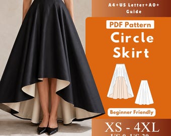 Hi Low Circle Skirt PDF, Fitted Waistband Sewing Pattern