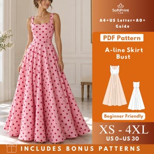 Maxiklänning med fyrkantig halsringning PDF-sömnadsmönster, ärmlös prinsessöm i livet med midjeband, golvlång A-linjeklänning, dragkedja bak, XS–4XL, A0