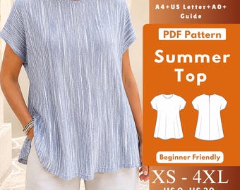 Relaxed Tunic PDF Sewing Pattern, Knit Dolman Batwing A-Line Top with Round Neck & Back Zipper, Women XS-4XL