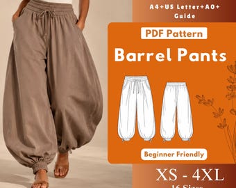 Barrel Pants Sewing Pattern PDF Balloon Trousers Wide Leg XS-4XL