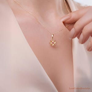 Dainty Water Lily Pendant: July Birthstone Necklace, Ruby Charm