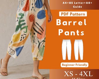 Barrel Pants Sewing Pattern PDF, Elastic Waist Knit Pants Digital Download