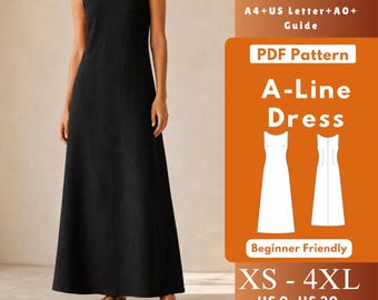 A Line Dress Sewing Pattern PDF, Sleeveless Boat Neck Maxi Dress Pattern, Ankle Length Summer Dress, Beginner Friendly Digital Pattern