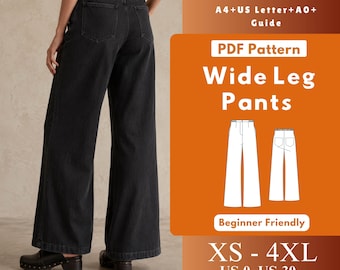 Wijde pijpen broek naaipatroon pdf, elastische taille broek met zakken