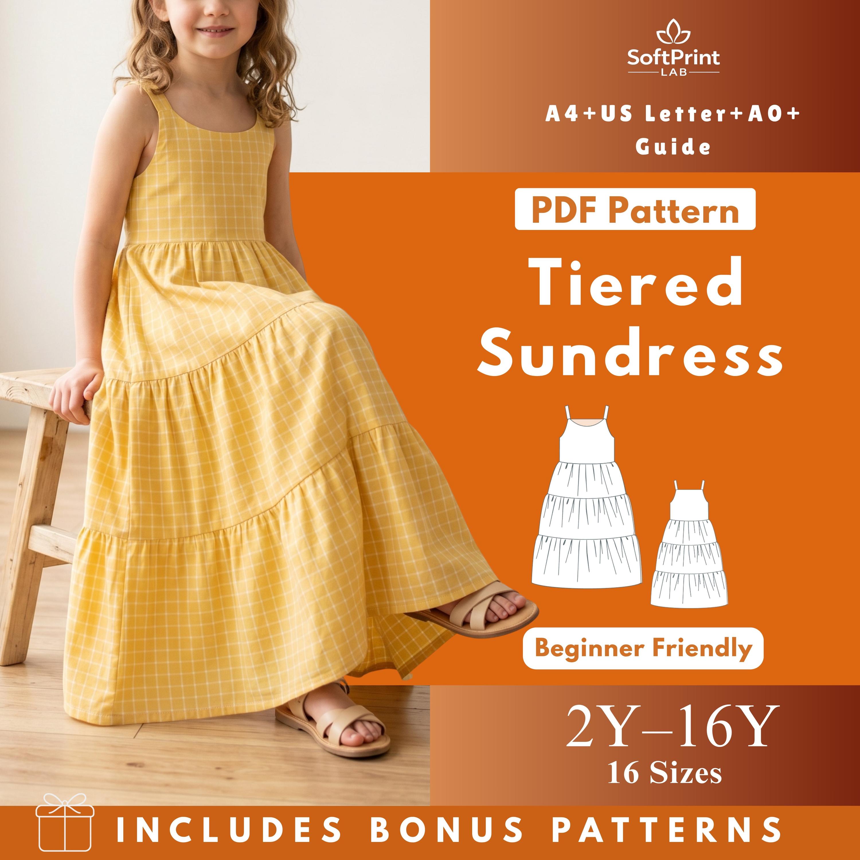 Girls Tiered Sundress Sewing Pattern PDF, Kids Strappy Tiered Dress Pattern, Scoop Neck Summer Dress, Boutique Dress Digital Download