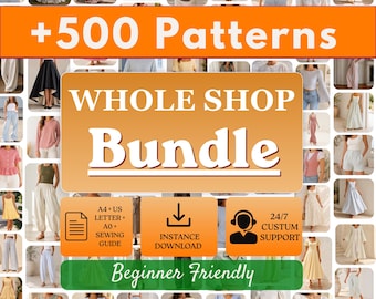 Más de 500 patrones de costura en PDF, paquete completo para toda la tienda, ropa para mujeres y niños, vestidos, blusas, pantalones, faldas, tamaño A4, carta estadounidense y A0.