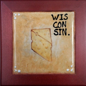 Ode to Wisconsin Cheese Framed Hand-painted Ceramic Trivet image 1