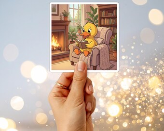Cozy Duck Reading Sticker | Water-Resistant Vinyl Decal