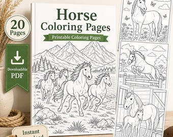 Horse Coloring Pages PDF | 20 Printable Sheets (Digital Download)