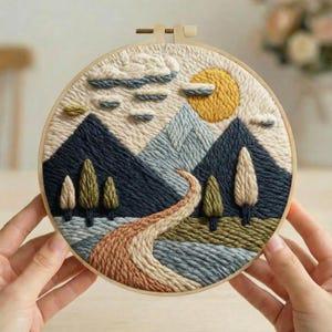 Mountain Punch Needle Kit | Practice Punch Needle Kit | Beginner DIY Home Décor Craft | Mountain Valley Crafts | Wall Ornament Kit Crafts