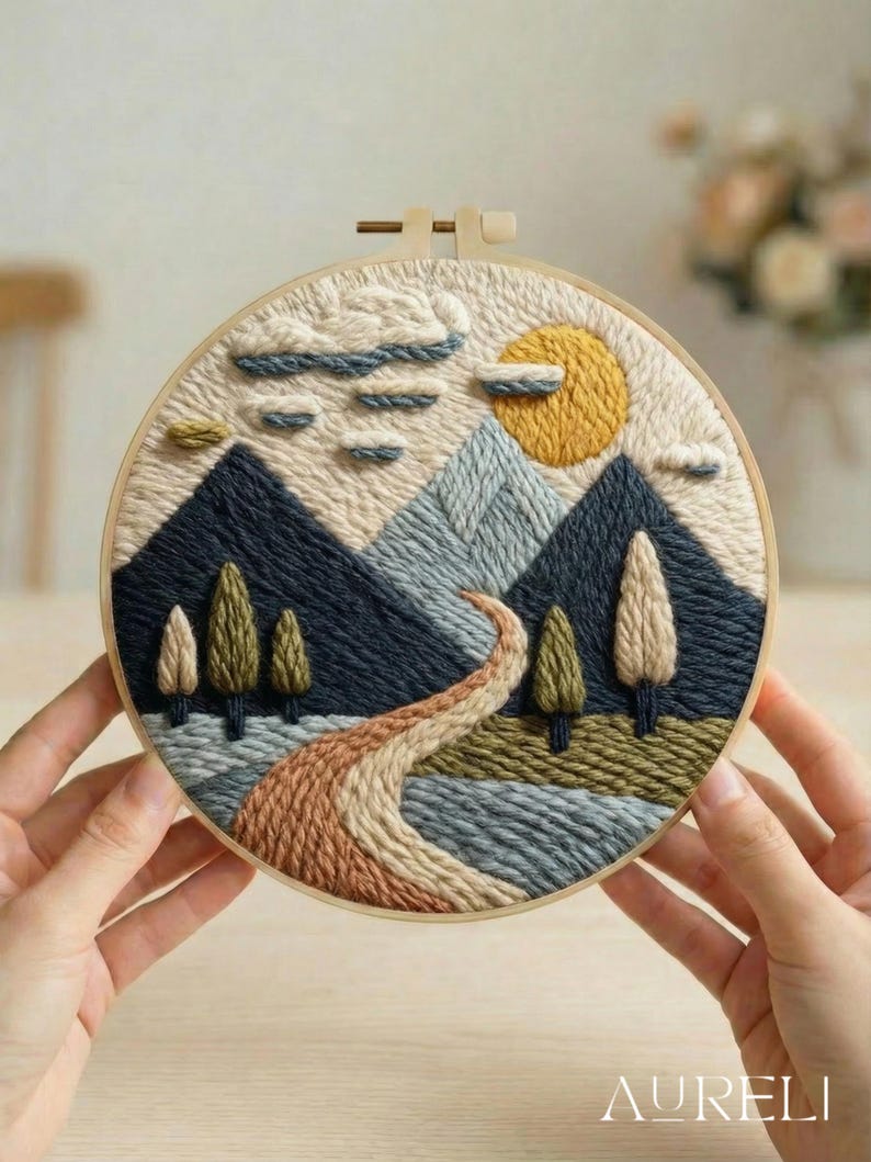 Mountain Punch Needle Kit | Practice Punch Needle Kit | Beginner DIY Home Décor Craft | Mountain Valley Crafts | Wall Ornament Kit Crafts