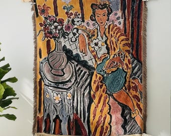 Vintage Art Tapestry | Woven Wall Hanging for Living Ring | Inspired Henri Matisse Décor | Large Abstract Wall Art | Maximalist Decor