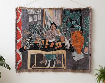 Henri Matisse Inspired Woven Wall Tapestry | Woven Wall Hanging for Living Ring | Large Abstract Wall Art | Maximalist Décor | Art Tapestry