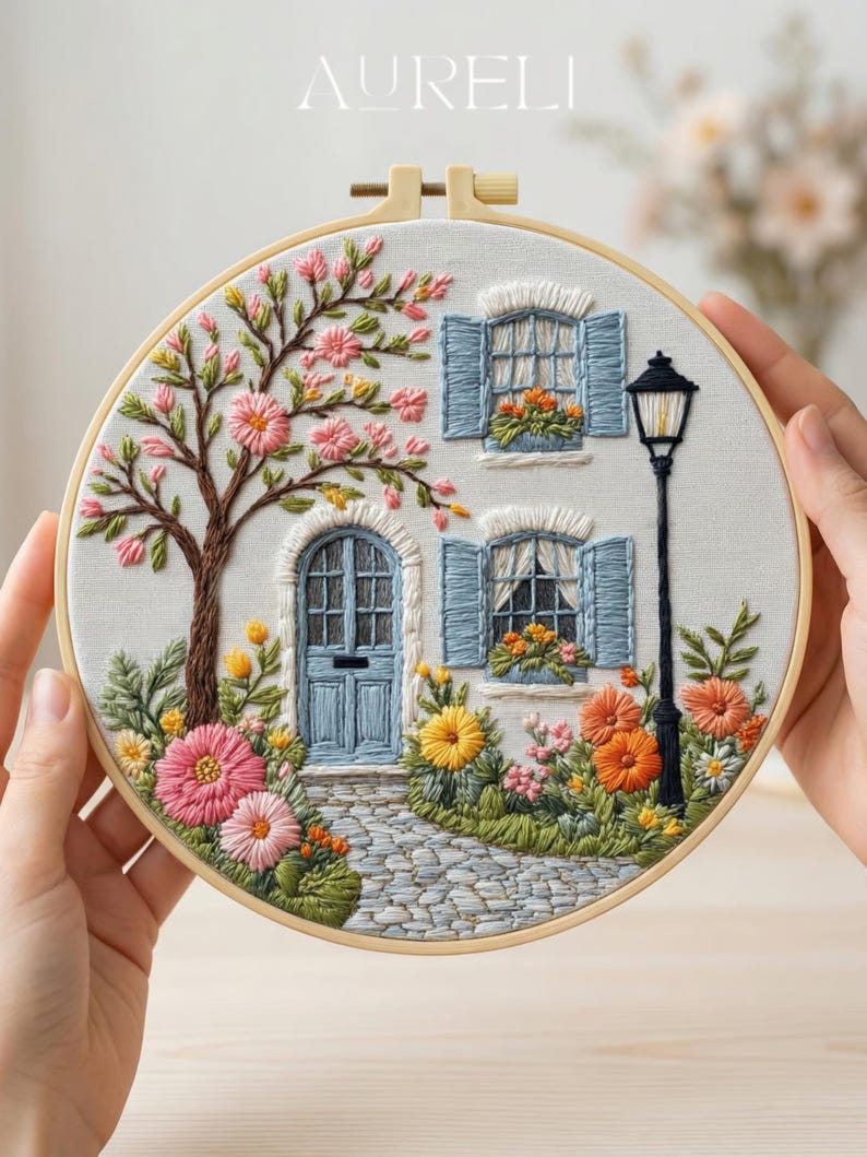 Floral Cottage Embroidery Kit | Beginner Hand Embroidery Set | Starter ...