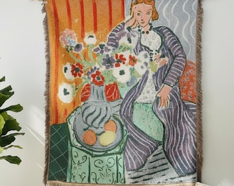 Vintage Henri Matisse Inspired Tapestry | Large Woven Blanket | Unique Abstract Floral Wall Hanging | Wall Art Décor | Modern Decor