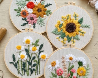 Flower Punch Needle Kit for Beginner | Punch Needle Kit with Punch Needle and Hoop | Practice Punch Needle Kit with Printed Pattern and Yarn