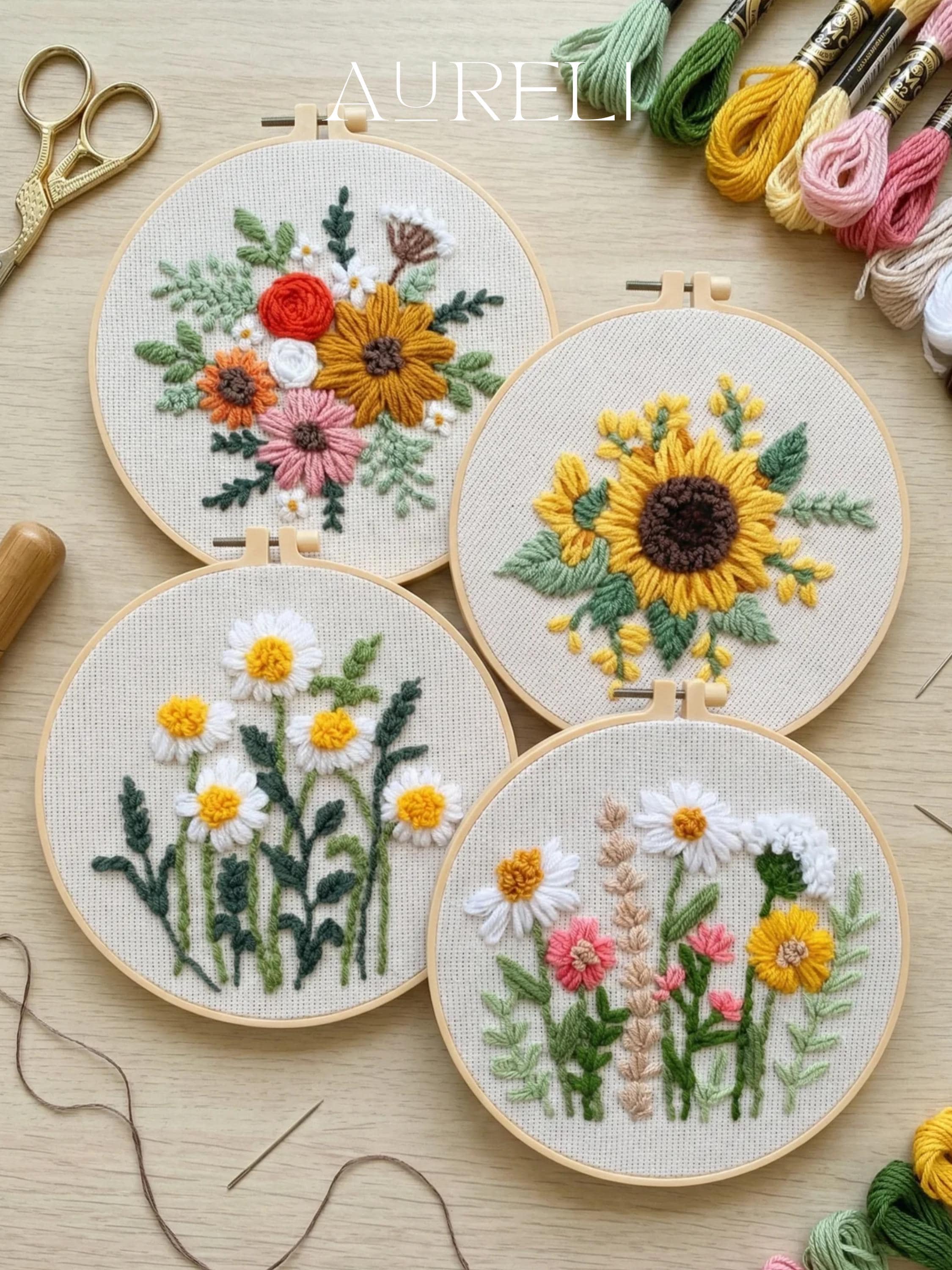 Flower Punch Needle Kit for Beginner | Punch Needle Kit With Punch ...
