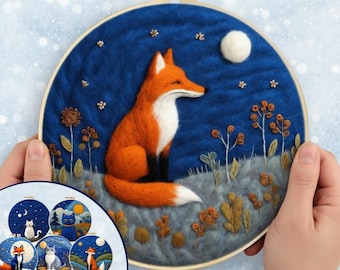 Cat and Fox Felting Kit | Felting Kit for Beginner | Practice Felt Needle Kit | Printed Pattern and Yarn | Christmas Gift