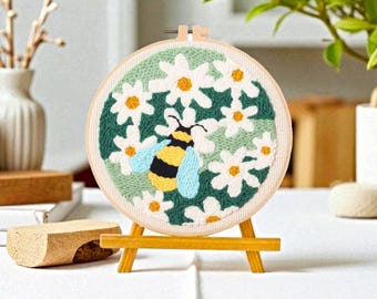BumbleBee Punch Needle Kit | Beginner Punch Needle Kit | All Materials Included | DIY Craft Kit | Bee and Flower Needle Kit | Yarn Kit