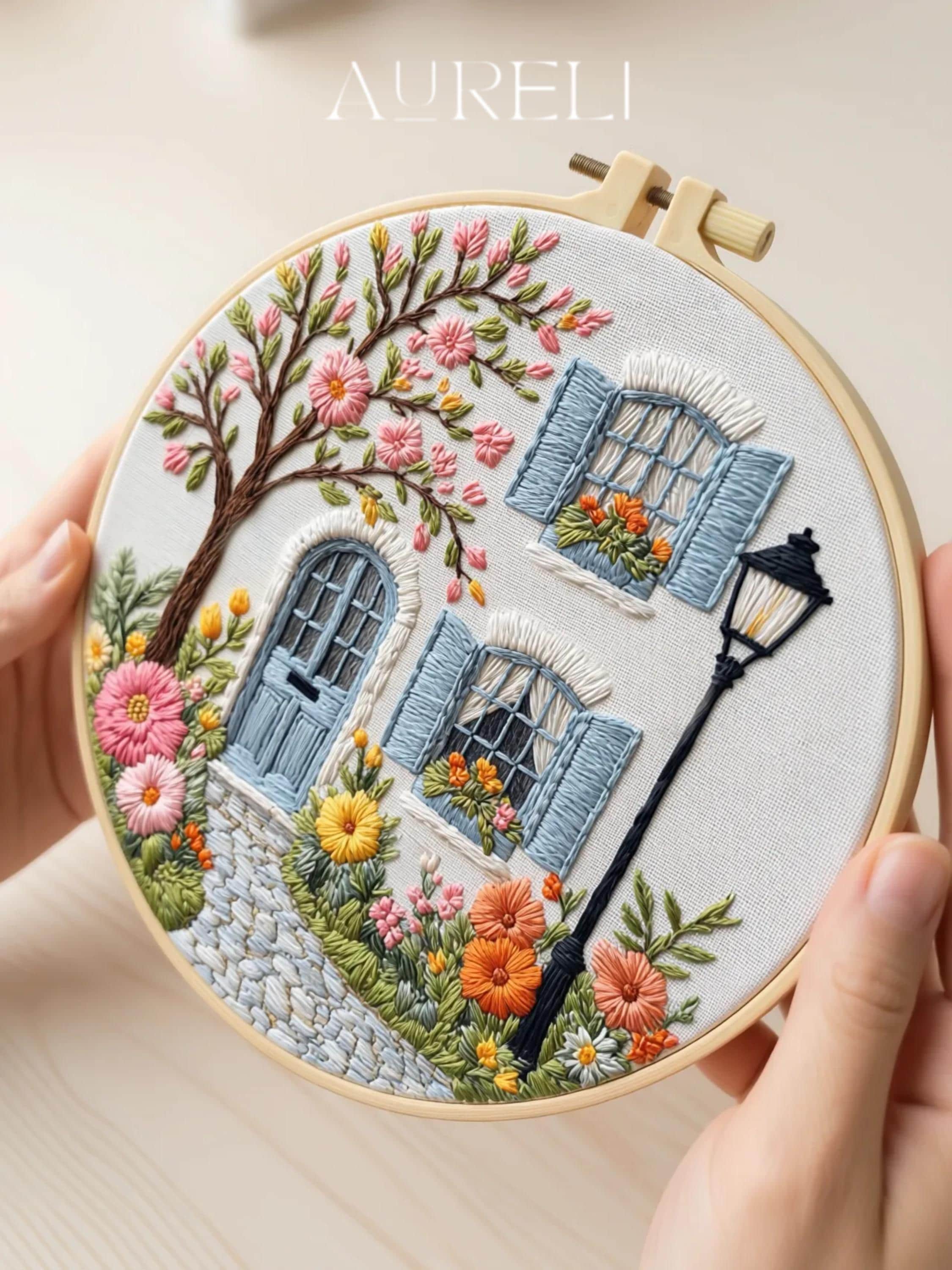 Floral Cottage Embroidery Kit | Beginner Hand Embroidery Set | Starter ...