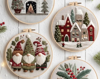 Merry Christmas Embroidery Starter Kit | Modern Holiday Décor | Christmas Punch Needle Kit | Printed Pattern and Yarn | Build your Own
