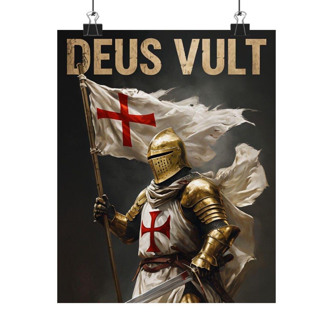 Deus Vult Crusader Poster, Matte Vertical Wall Art, Latin Warrior ...