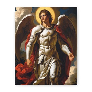 Canvas Artwork, St Michael Archangel Christian Matte Canvas, Stretched, 1 25&quot; - Christian Religious Wall Decor, Religious Art Print,
