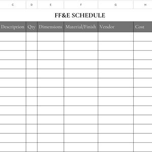 FF&E Schedule Template for Interior Designers | Editable Procurement Tracker