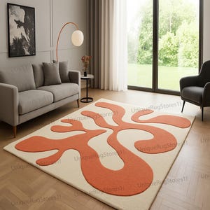 Modern Orange Abstract Area Rug Hand Tufted Area Rugs Contemporary Living Room bedroom Carpet with Artistic Design  5x8 8x10 9x12 Custom Rug