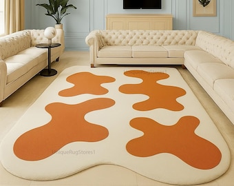 Handmade Abstract Terracotta Blob Wool Rug, Organic Modern Carpet