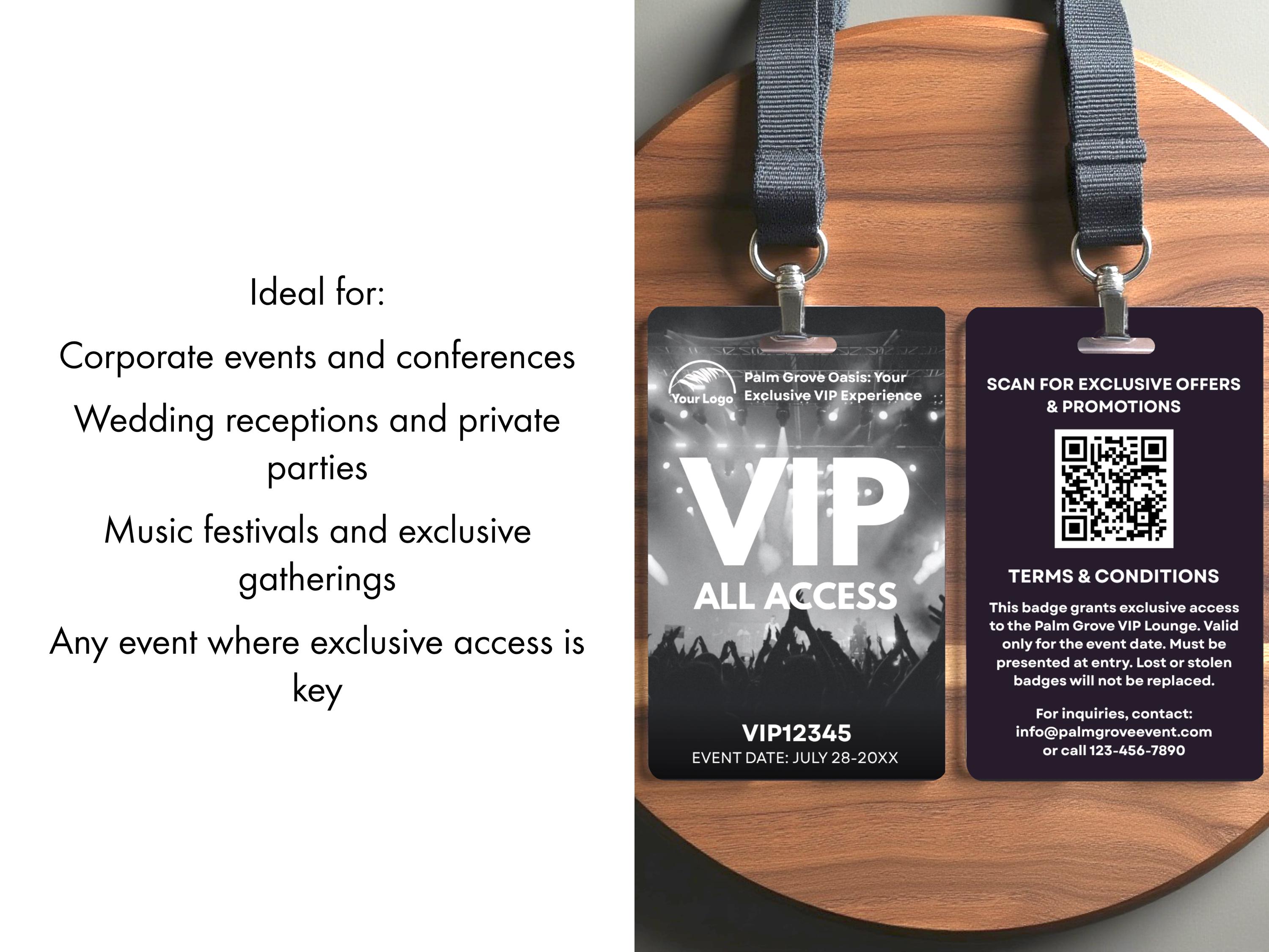 Concert VIP Pass Template: Palm Grove Event Black-and-white Badge