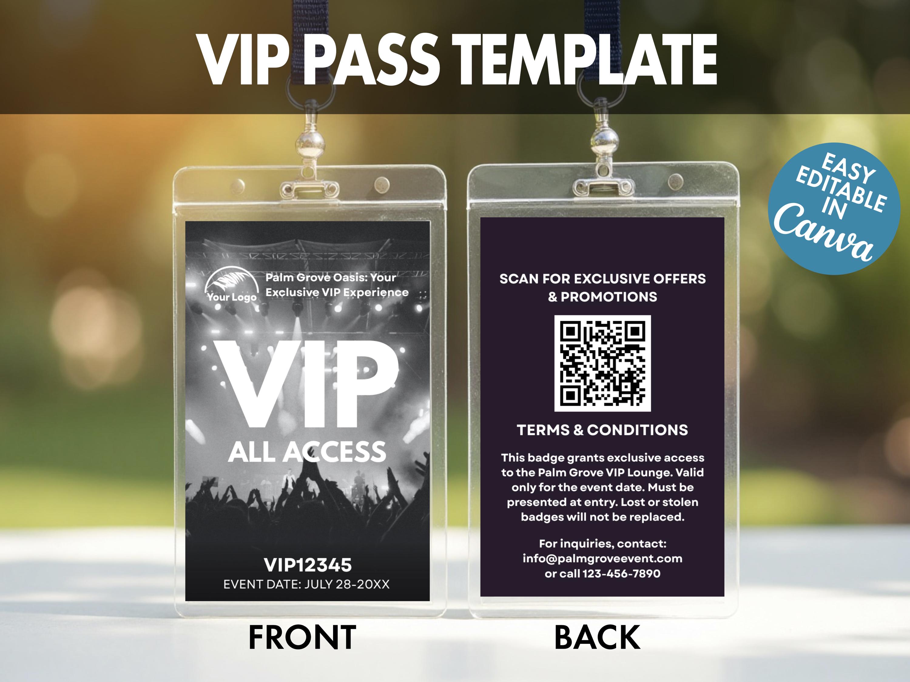 CHI VIPプライベートページ Concert VIP Pass Template: Palm Grove Event Black-and-white Badge