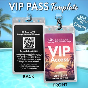 Customizable VIP Pass Template: Palm Grove Event Badge (Digital Download, Canva Edit) - All Access